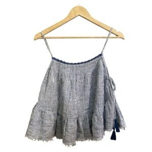 Aerie Striped Blue and White Ruffle Babydoll Top with Side Tassels Medium